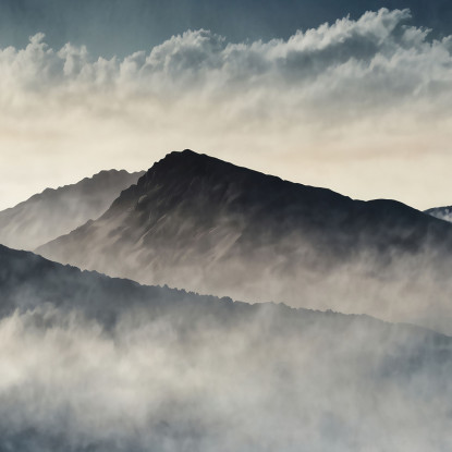 Quadro Paesaggio Astratto Montagne Nebbiose Con Vette Grigie  abl23 quadro stampato su tela