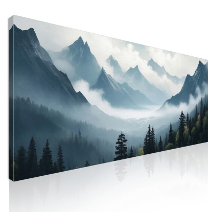 Quadro Paesaggio Astratto Paesaggio Montagna Nebbiosa Scenario Sereno Blu E Grigio  abl25 quadro stampato su tela