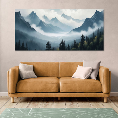 Quadro Paesaggio Astratto Paesaggio Montagna Nebbiosa Scenario Sereno Blu E Grigio  abl25 quadro stampato su tela