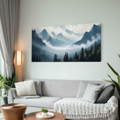 Quadro Paesaggio Astratto Paesaggio Montagna Nebbiosa Scenario Sereno Blu E Grigio  abl25 quadro stampato su tela