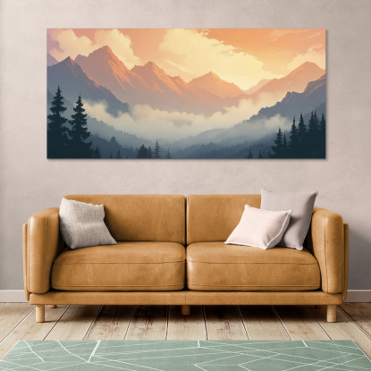 Quadro Paesaggio Astratto Paesaggio Montuoso Al Tramonto Arte Paesaggio Sereno Arancione E Grigio  abl26 quadro stampato su tela