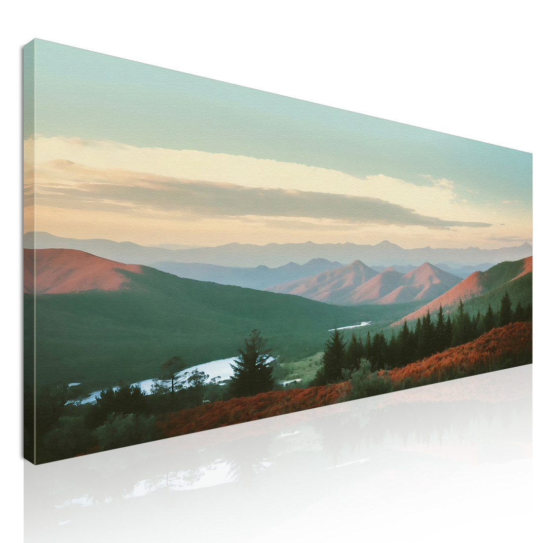 Quadro Paesaggio Astratto Paesaggio Montuoso Con Colline Rosse E Verdi Al Tramonto  abl27 quadro stampato su tela