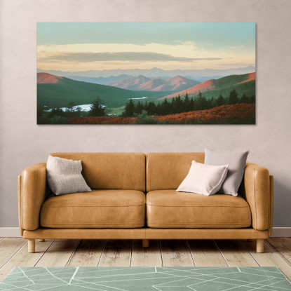 Quadro Paesaggio Astratto Paesaggio Montuoso Con Colline Rosse E Verdi Al Tramonto  abl27 quadro stampato su tela