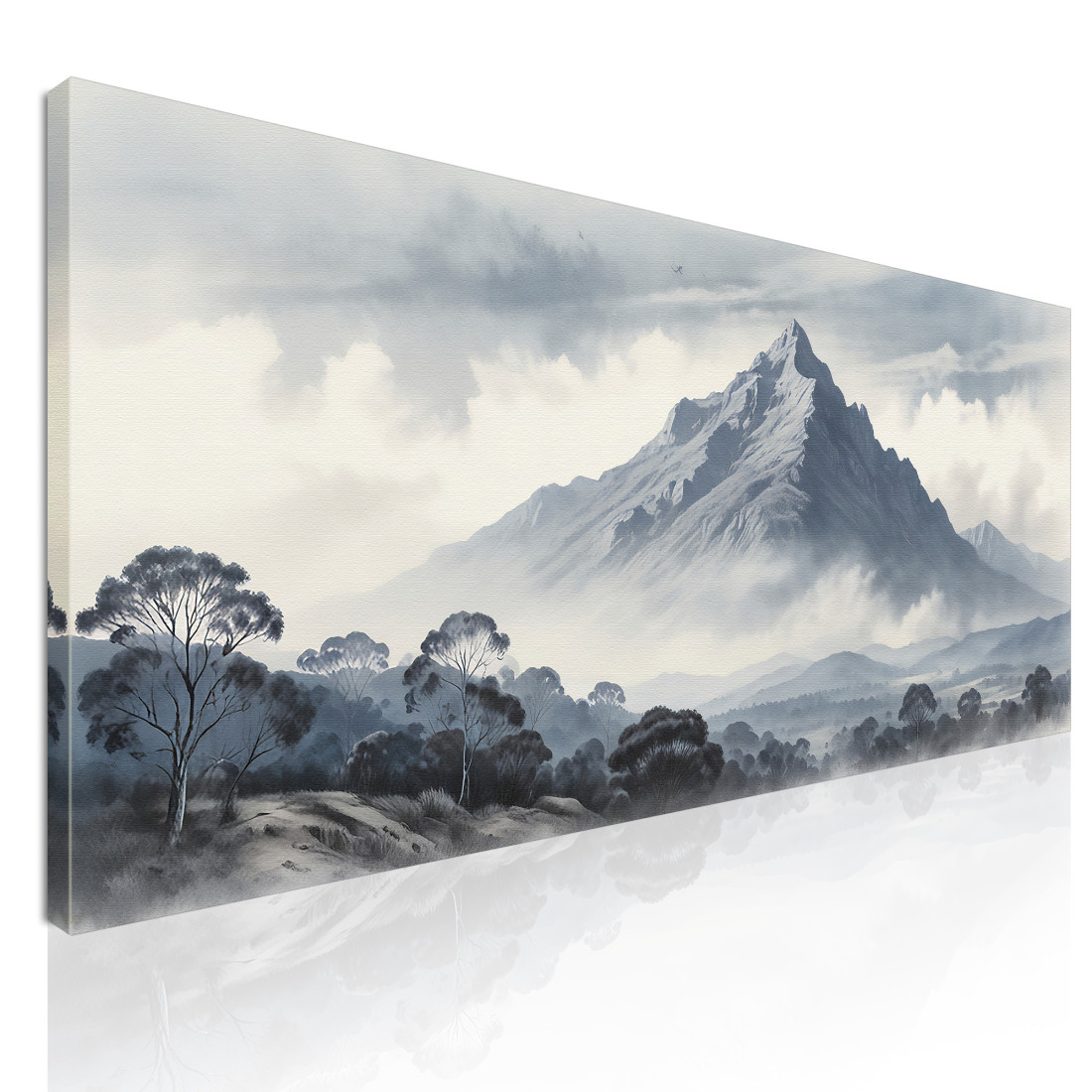 Quadro Paesaggio Astratto Paesaggio Montuoso Con Vetta Innevata E Alberi  abl29 quadro stampato su tela