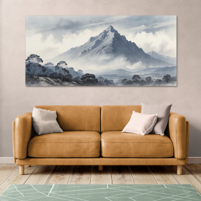 Quadro Paesaggio Astratto Paesaggio Montuoso Con Vetta Innevata E Alberi  abl29 quadro stampato su tela