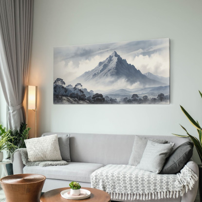 Quadro Paesaggio Astratto Paesaggio Montuoso Con Vetta Innevata E Alberi  abl29 quadro stampato su tela