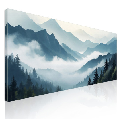 Quadro Paesaggio Astratto Paesaggio Montuoso Nebbioso Arte Paesaggio Sereno Blu E Grigio  abl30 quadro stampato su tela