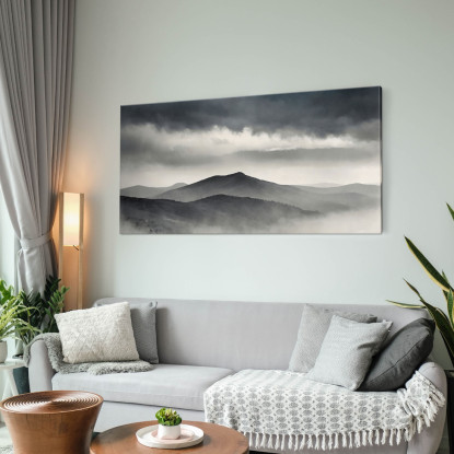 Quadro Paesaggio Astratto Paesaggio Montuoso Nebbioso Con Colline Grigie E Cielo Scuro  abl31 quadro stampato su tela