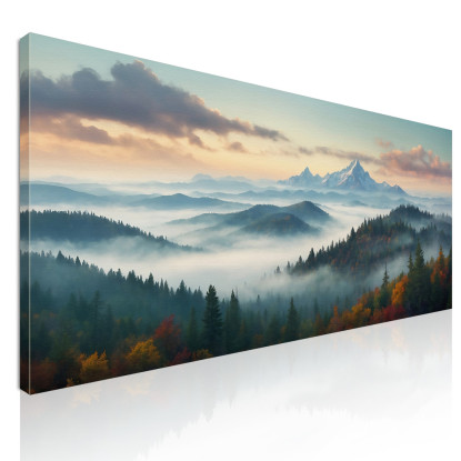 Quadro Paesaggio Astratto Paesaggio Montuoso Nebbioso Con Foresta Autunnale Colorata  abl33 quadro stampato su tela