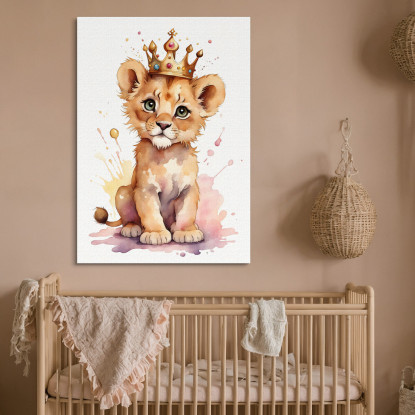 Quadro Per Cameretta Neonato Decorazione Cucciolo Di Leone Con Corona Regale  bana4 quadro stampato su tela