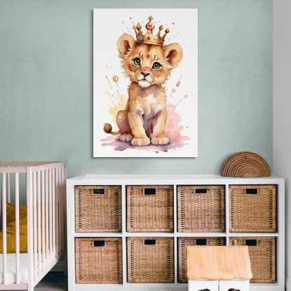 Quadro Per Cameretta Neonato Decorazione Cucciolo Di Leone Con Corona Regale  bana4 quadro stampato su tela