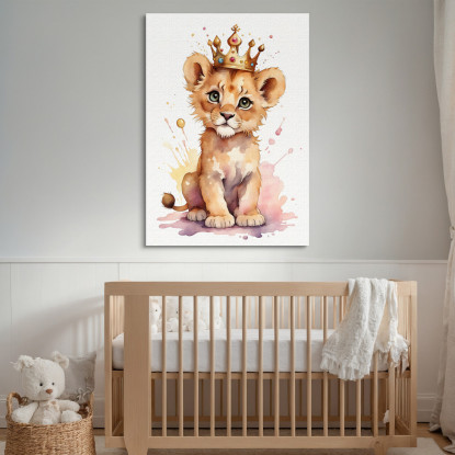 Quadro Per Cameretta Neonato Decorazione Cucciolo Di Leone Con Corona Regale  bana4 quadro stampato su tela