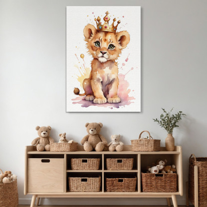 Quadro Per Cameretta Neonato Decorazione Cucciolo Di Leone Con Corona Regale  bana4 quadro stampato su tela