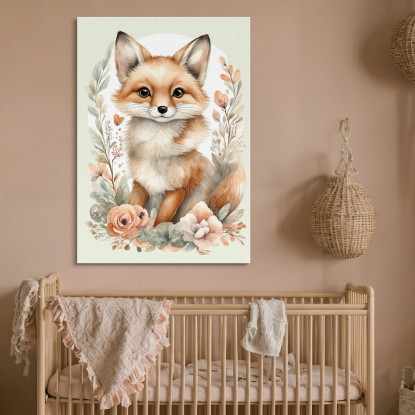 Quadro Per Bambino Decorazione Cameretta Ritratti Animali Carini Volpe Con Fiori  bana5 quadro stampato su tela