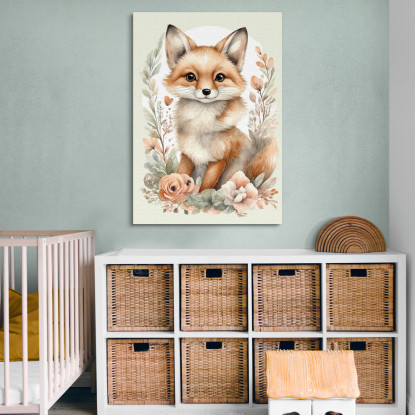 Quadro Per Bambino Decorazione Cameretta Ritratti Animali Carini Volpe Con Fiori  bana5 quadro stampato su tela