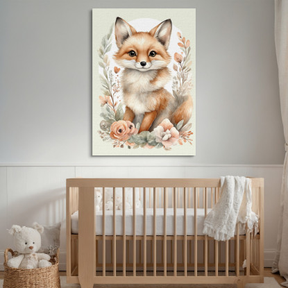 Quadro Per Bambino Decorazione Cameretta Ritratti Animali Carini Volpe Con Fiori  bana5 quadro stampato su tela