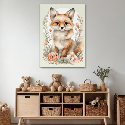 Quadro Per Bambino Decorazione Cameretta Ritratti Animali Carini Volpe Con Fiori  bana5 quadro stampato su tela