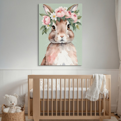 Quadro Per Cameretta Bambino Coniglietto Con Corona Di Fiori  bana6 quadro stampato su tela