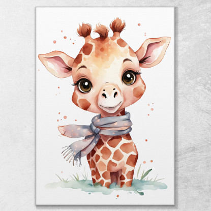 Decorazione Per Cameretta Quadro Per Nursery Baby Giraffa Carina Con Sciarpa Grigia  bana10 quadro stampato su tela