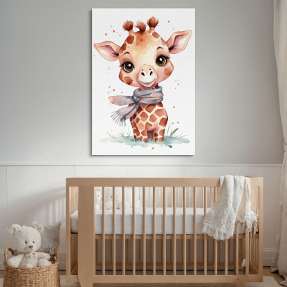 Decorazione Per Cameretta Quadro Per Nursery Baby Giraffa Carina Con Sciarpa Grigia  bana10 quadro stampato su tela