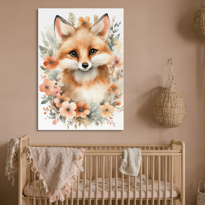 Quadro Per Bambino Decorazione Per Nursery Volpe Con Cornice Di Fiori Arancioni  bana16 quadro stampato su tela