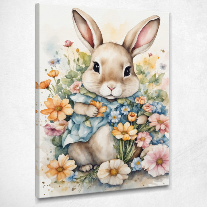 Decorazione Per Cameretta Quadro Per Bimbo Coniglietto Carino Tra Fiori Primaverili  bana24 quadro stampato su tela