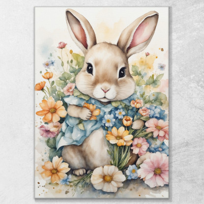 Decorazione Per Cameretta Quadro Per Bimbo Coniglietto Carino Tra Fiori Primaverili  bana24 quadro stampato su tela