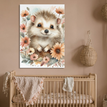 Quadro Per Bambino Arredamento Cameretta Riccio Con Fiori Primaverili  bana27 quadro stampato su tela