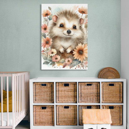 Quadro Per Bambino Arredamento Cameretta Riccio Con Fiori Primaverili  bana27 quadro stampato su tela