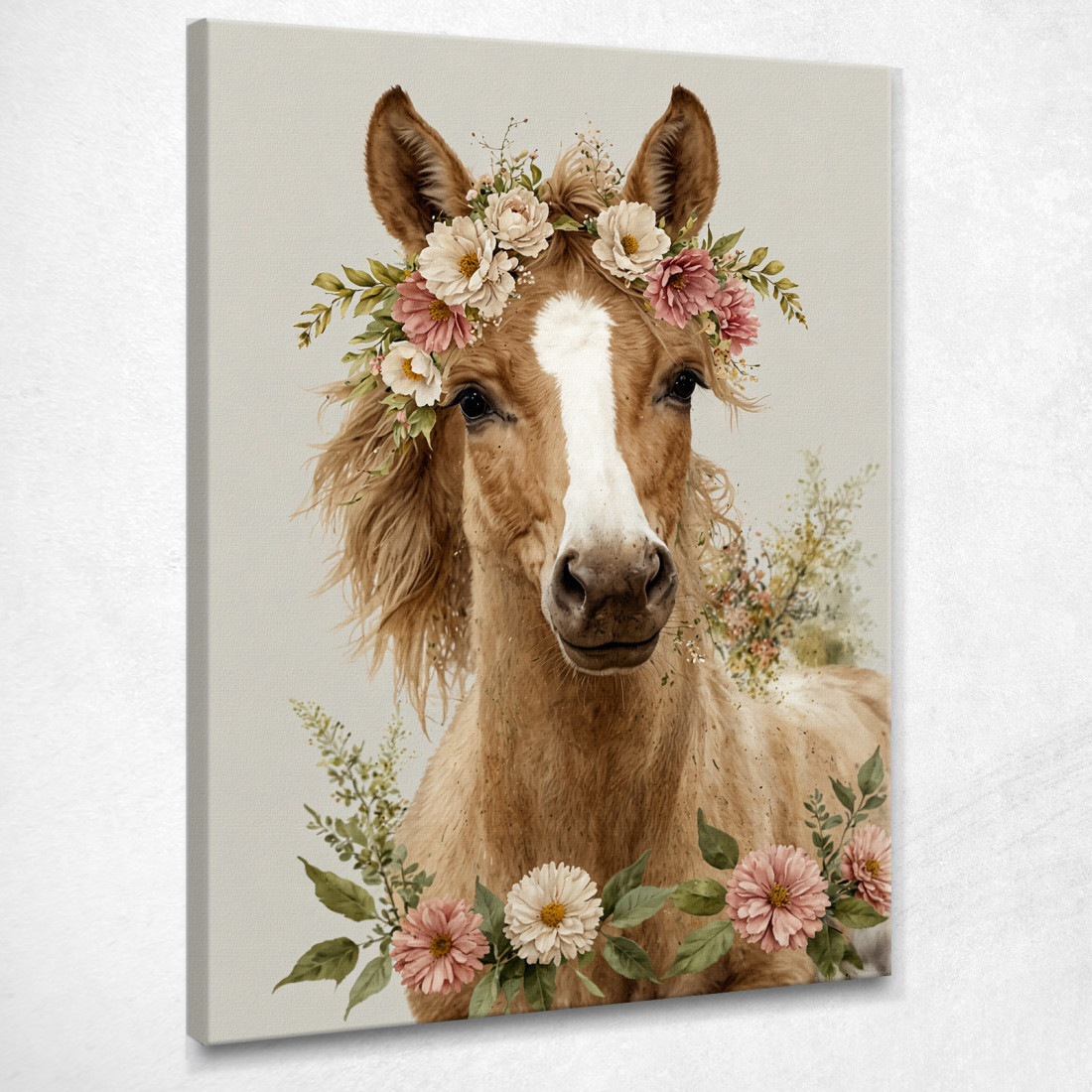 Decorazione Nursery Quadro Per Bimbo E Bimba Cavallo Con Corona Di Fiori  bana30 quadro stampato su tela