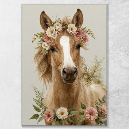 Decorazione Nursery Quadro Per Bimbo E Bimba Cavallo Con Corona Di Fiori  bana30 quadro stampato su tela