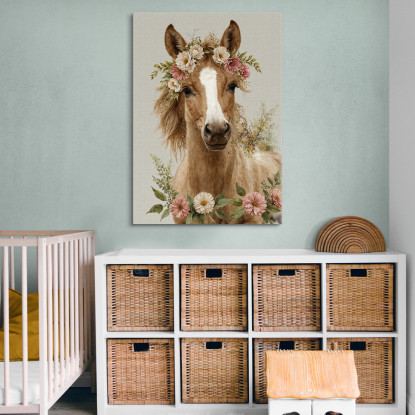 Decorazione Nursery Quadro Per Bimbo E Bimba Cavallo Con Corona Di Fiori  bana30 quadro stampato su tela