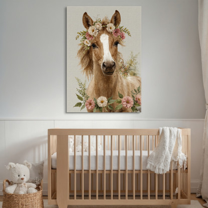 Decorazione Nursery Quadro Per Bimbo E Bimba Cavallo Con Corona Di Fiori  bana30 quadro stampato su tela