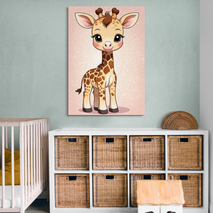 Quadro Per Nursery Decorazione Cameretta Piccola Giraffa Felice  banb1 quadro stampato su tela