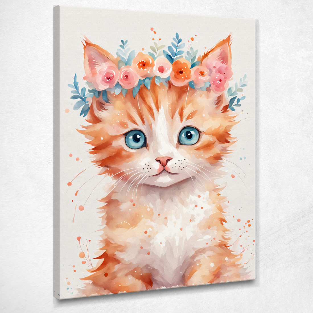 Decorazione Nursery Quadro Per Bimbo E Bimba Gattino Adorabile Con Fiori Colorati  banb2 quadro stampato su tela