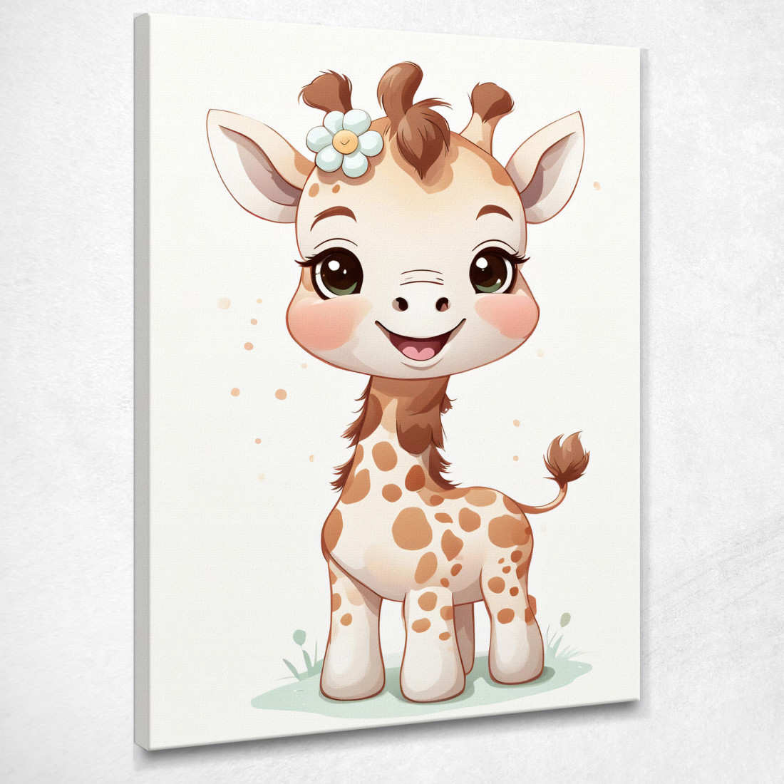 Quadro Per Bambino Decorazione Cameretta Piccola Giraffa Con Fiore  banb5 quadro stampato su tela