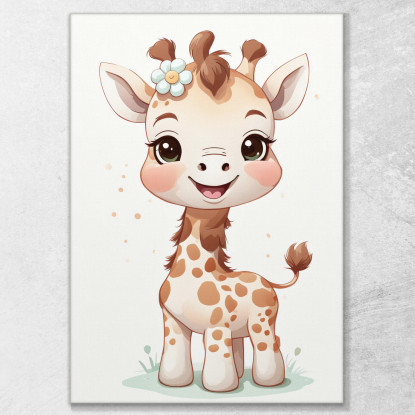 Quadro Per Bambino Decorazione Cameretta Piccola Giraffa Con Fiore  banb5 quadro stampato su tela