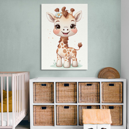 Quadro Per Bambino Decorazione Cameretta Piccola Giraffa Con Fiore  banb5 quadro stampato su tela