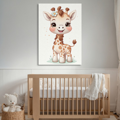 Quadro Per Bambino Decorazione Cameretta Piccola Giraffa Con Fiore  banb5 quadro stampato su tela