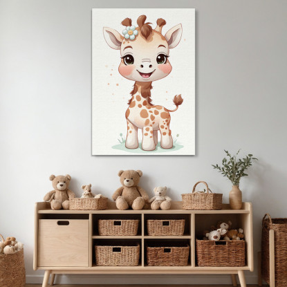 Quadro Per Bambino Decorazione Cameretta Piccola Giraffa Con Fiore  banb5 quadro stampato su tela