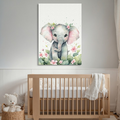 Quadro Per Cameretta Bimbo Cucciolo Di Elefante Con Fiori  banb7 quadro stampato su tela