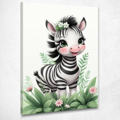 Quadro Per Neonato Decorazione Per Cameretta Baby Zebra Simpatica Con Corona Floreale  banb9 quadro stampato su tela