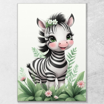 Quadro Per Neonato Decorazione Per Cameretta Baby Zebra Simpatica Con Corona Floreale  banb9 quadro stampato su tela