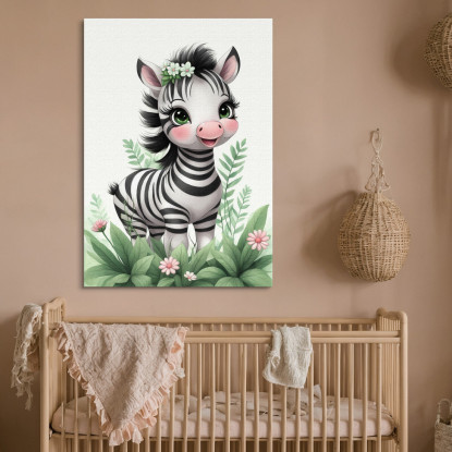 Quadro Per Neonato Decorazione Per Cameretta Baby Zebra Simpatica Con Corona Floreale  banb9 quadro stampato su tela