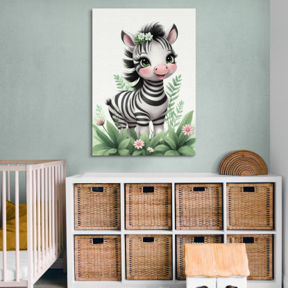 Quadro Per Neonato Decorazione Per Cameretta Baby Zebra Simpatica Con Corona Floreale  banb9 quadro stampato su tela