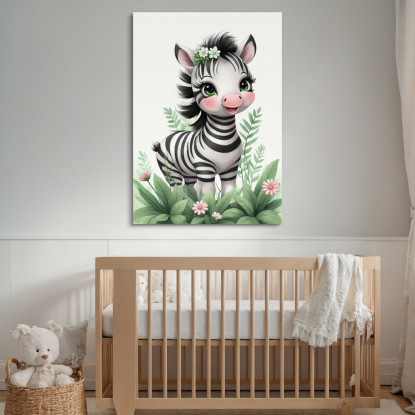 Quadro Per Neonato Decorazione Per Cameretta Baby Zebra Simpatica Con Corona Floreale  banb9 quadro stampato su tela