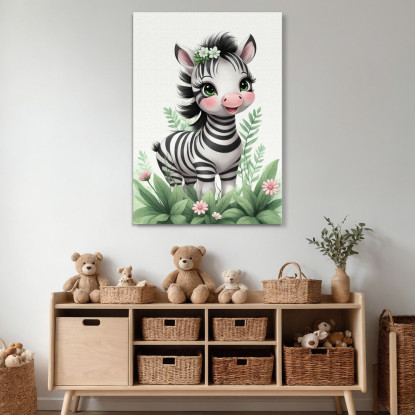 Quadro Per Neonato Decorazione Per Cameretta Baby Zebra Simpatica Con Corona Floreale  banb9 quadro stampato su tela