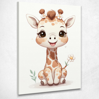 Decorazione Per Cameretta Quadro Per Nursery Giraffa Seduta Con Fiore  banb10 quadro stampato su tela