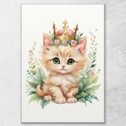 Quadro Per Bimba Decorazione Per Cameretta Gattino Con Corona Reale  banb13 quadro stampato su tela