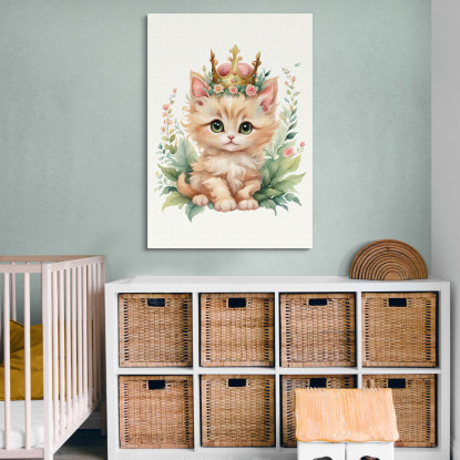 Quadro Per Bimba Decorazione Per Cameretta Gattino Con Corona Reale  banb13 quadro stampato su tela